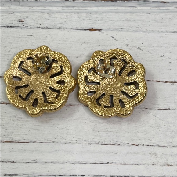 Vintage Earrings Round Gold Yellow Metal - Picture 4 of 5